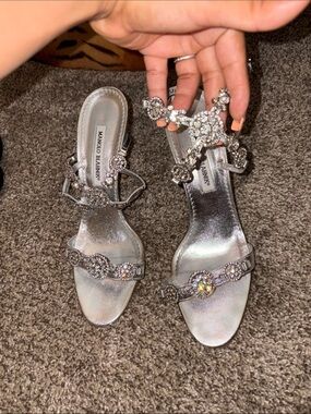 Manolo Blahnik Silver Crystal-Embellished Strappy Heels